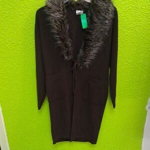 Randolph Duke Black Cardigan with Faux Fur Trim